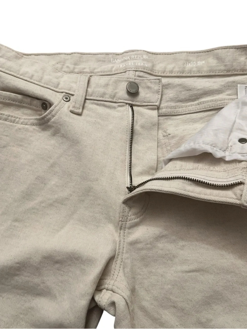 Banana Republic Travel Jeans Mens 31x30 Slim Fit Stretch 5-Pockets Cream White - Picture 3 of 6